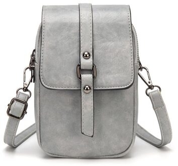 Olie Wax Pu Leer Vrouwen Enkele Schouder Messenger Bag Grote Capaciteit Twee-Layer Schoolmeisje Mobiele Telefoon Bag Guangzhou tas licht grijs