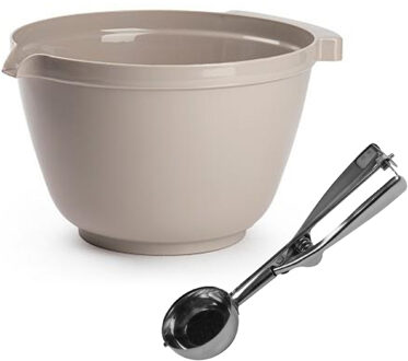 Oliebollen bakken set - Beslagkom beige - kunststof - met ijsbollen lepel 23 cm