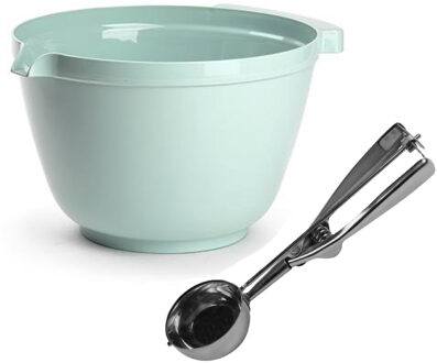 Oliebollen bakken set - Beslagkom groen - kunststof - met ijsbollen lepel 23 cm