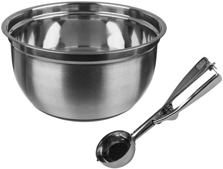Oliebollen bakken set - Beslagkom - RVS - met ijsbollen lepel