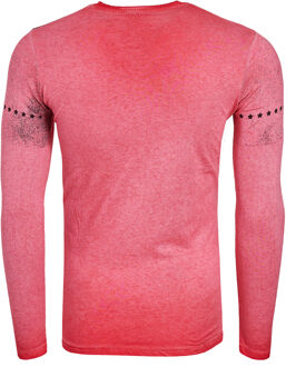 Oliegewassen lang overhemd met knoopsluiting aan de zijkant Rood