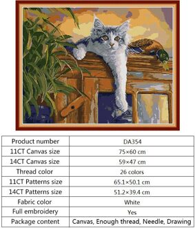 Olieverfschilderij Kat Patronen Geteld Kruissteek Kits Voor Borduurwerk Kit Diy Handgemaakte Handwerken Geteld Stof Gedrukt Op Canvas Cross stitch-DA354 / 14ct Counted canvas