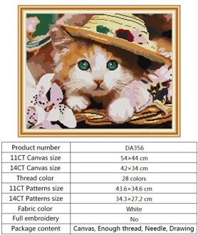 Olieverfschilderij Kat Patronen Geteld Kruissteek Kits Voor Borduurwerk Kit Diy Handgemaakte Handwerken Geteld Stof Gedrukt Op Canvas Cross stitch-DA356 / 11ct Counted canvas