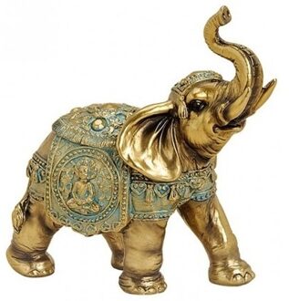 Olifant dieren beeldje goud - 16 cm - woondecoratie - polystone - olifanten beelden Goudkleurig