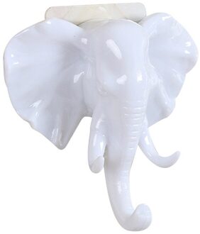 Olifant Hoofd Dier Muur Deur Kleding Haak Display Magazijnstellingen Zelfklevende Hanger Tas Sleutel Sticky Holder Decor wit