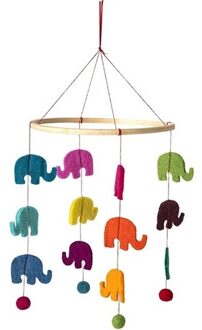 Olifant thema baby mobiel/boxmobiel - 45 cm - Hout/vilt - Babykamer/kinderkamer - Muziekmobielen / boxmobielen Multikleur