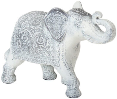 Olifant woondecoratie dieren beeldje wit 24 x 17 x 7 cm - Beeldjes