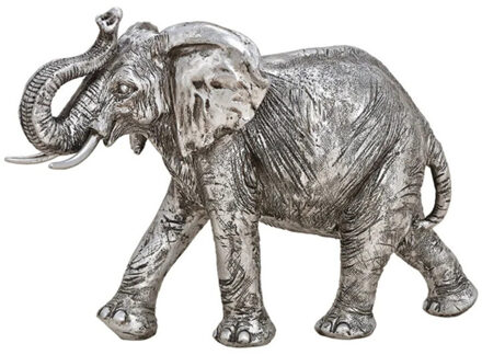 Olifant woondecoratie dieren beeldje zilver 28 x 19 x 10 cm - Beeldjes Zilverkleurig