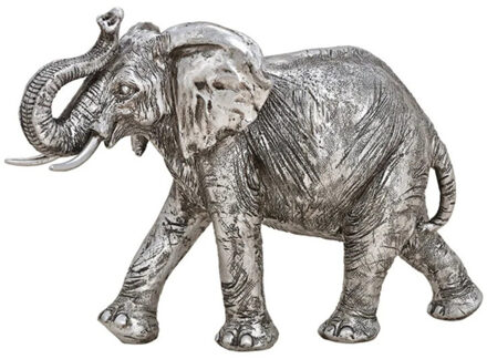 Olifant woondecoratie dieren beeldje zilver 28 x 19 x 10 cm