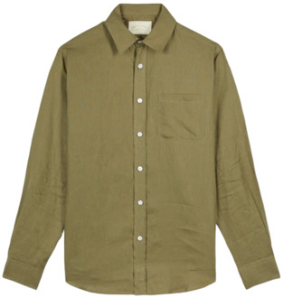 Olijfgroen Linnen Overhemd met Cutaway Kraag Portuguese Flannel , Green , Heren - S
