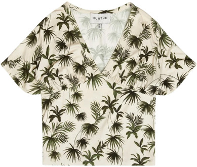 Olijfprint korte mouwen blouse Munthe , Multicolor , Dames - 2Xl,L,S,Xs,2Xs