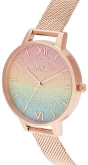 Olivia Burton Rainbow Glitter Mesh Horloge Obgbm16rb18ac Beige