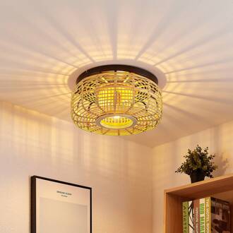 Ollena plafondlamp met rotan kap licht hout, zwart