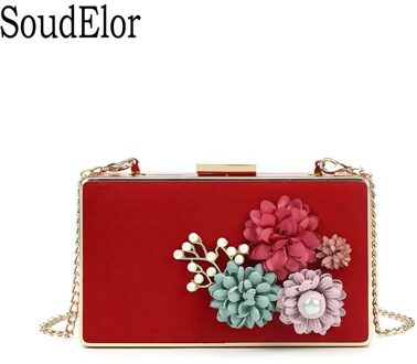 Oloey Vrouwen Tij Bloem Kleine Lange Vierkante Pakket Dames Mode Kettingen Tas Leuke Creatieve Crossbody Schoudertas tassen Rood