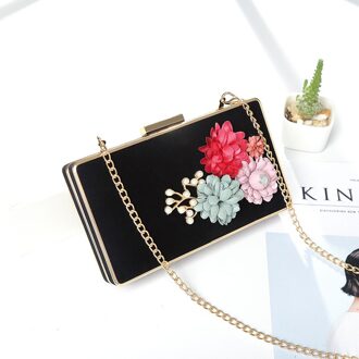 Oloey Vrouwen Tij Bloem Kleine Lange Vierkante Pakket Dames Mode Kettingen Tas Leuke Creatieve Crossbody Schoudertas tassen zwart