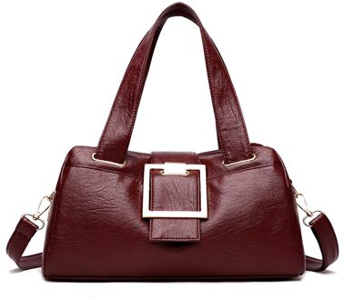 Olsitti Pu Leather Casual Schoudertassen Voor Vrouwen Dames Effen Kleur Meerdere Ritsen Crossbody Bag Sac Een belangrijkste rood