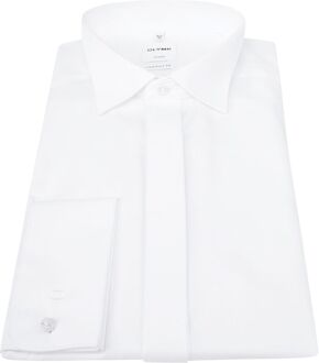 OLYMP Luxor comfort fit overhemd - smoking overhemd - wit - gladde stof met wing kraag - Strijkvrij - Boordmaat: 39