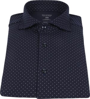 OLYMP Luxor Jersey Stretch Overhemd 24/Seven Stippen Donkerblauw - 39