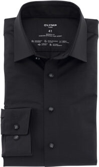OLYMP Luxor Modern Fit overhemd 24/7 - zwart tricot - Strijkvriendelijk - Boordmaat: 44