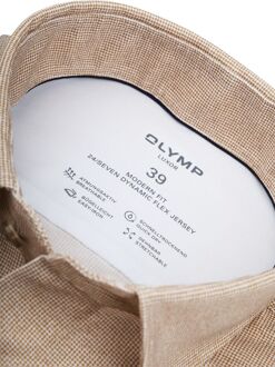 OLYMP Luxor Overhemd Pied De Poule Bruin Taupe - 38,39,40,41,42,43,44,45,46,48