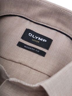 OLYMP Luxor Short Sleeve Overhemd Structure Taupe Bruin - 39,40,41,42,43,44,45,46,48