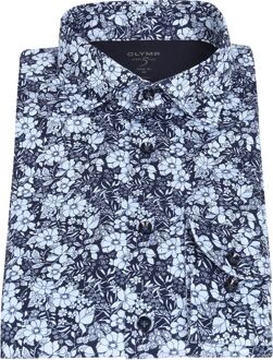 OLYMP Lvl 5 Overhemd 24/Seven Bloemen Donkerblauw - 37,39,40