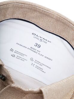 OLYMP Overhemd Level 5 24/Seven Pied De Poule Bruin - 37,38,39,40,41,42,43,44