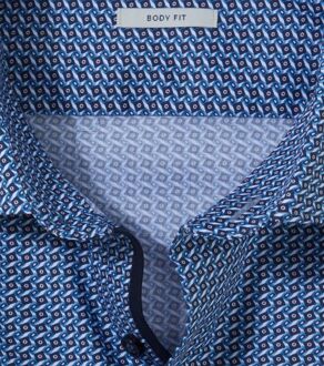 OLYMP Overhemd Level 5 Print Mid Blauw Donkerblauw - 37,38
