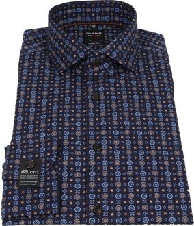 OLYMP Overhemd Level Five SL7 Print Navy Blauw