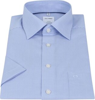 OLYMP Overhemd Luxor Korte Mouw Ruit Blauw - 40,41,42,44,47