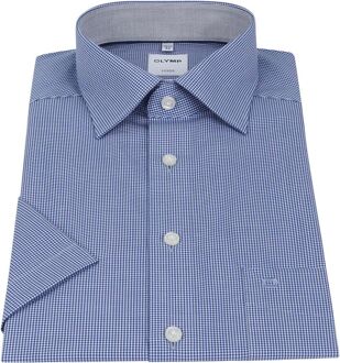 OLYMP Overhemd Luxor Korte Mouw Ruit Royal Blauw - 40,41,47,48