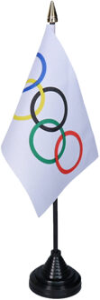 Olympische Spelen tafelvlaggetjes - 1x stuks - 10 x 15 cm vlag - met zwarte standaard