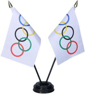 Olympische Spelen tafelvlaggetjes set 1x - dubbel op 1 standaard - 10 x 15 cm mini vlaggen
