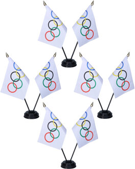 Olympische Spelen tafelvlaggetjes set 4x - dubbel op 1 standaard - 10 x 15 cm mini vlaggen