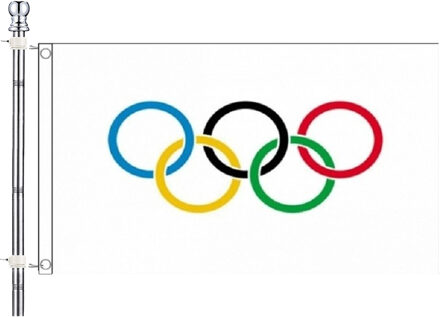 Olympische spelen vlag met vlaggenstok set - multi - 90 x 150 cm- feest