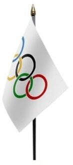 Olympische Spelen vlaggetje - 10x - 15 x 10 cm - polyester - op kunststof stokje - 27 cm