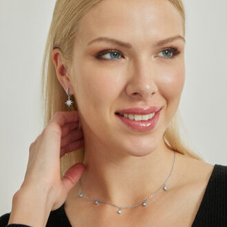 Olzal collier, gemaakt van glanzende zirkonia, gerhodineerd Wit