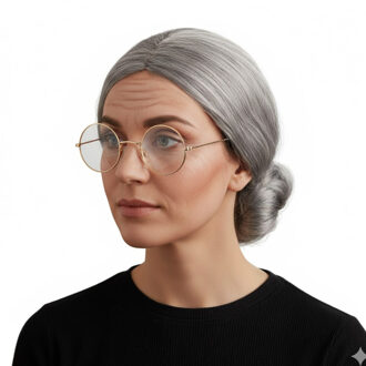 Oma Sarah 50 jaar geworden verkleedset - pruik en oma brilletje - grijs haar - Bejaarde - Oude vrouw