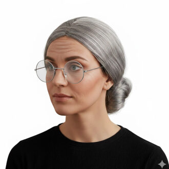 Oma Sarah 50 jaar geworden verkleedset - pruik en oma brilletje - grijs haar - Bejaarde - Oude vrouw