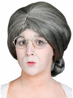 Oma Sarah 50 jaar verkleed set - pruik en brilletje - grijs knotje - Bejaarde - Oude vrouw