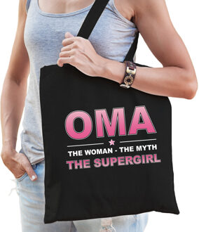 Oma the supergirl kado tasje voor verjaardag zwart voor dames - Feest Boodschappentassen
