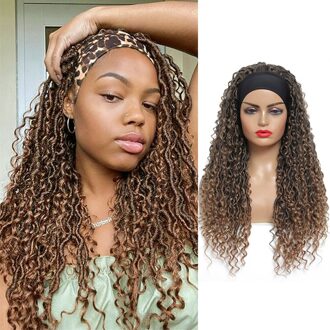 Ombre Bruin Hoofdband Synthetische Gevlochten Pruiken Voor Zwarte Vrouwen 24 Inch Pluizige Natuurlijke Lijmloze Haar Pruik Soku Faux Locs Krullend haar MT1B-27