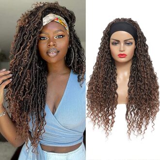 Ombre Bruin Hoofdband Synthetische Gevlochten Pruiken Voor Zwarte Vrouwen 24 Inch Pluizige Natuurlijke Lijmloze Haar Pruik Soku Faux Locs Krullend haar MT1B-30