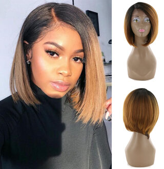 Ombre Bruin Synthetische Bob Pruiken Voor Zwarte Vrouwen X-TRESS Lijmloze Hittebestendige Fiber Side Deel Yaki Straight Korte Bob Haar pruik OM4-30-27