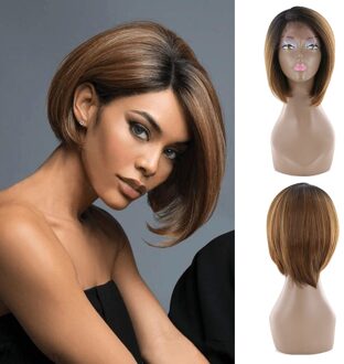 Ombre Bruin Synthetische Bob Pruiken Voor Zwarte Vrouwen X-TRESS Lijmloze Hittebestendige Fiber Side Deel Yaki Straight Korte Bob Haar pruik OP430