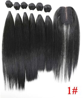 Ombre Bruin Yaki Rechte Synthetisch Haar Bundels Met Sluiting 14-18Inch Soku Hoge Temperatuur Fiber Bundel Haar weven #1