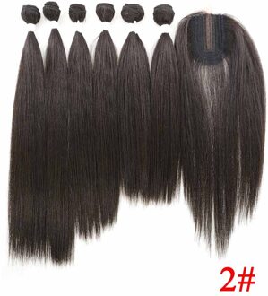 Ombre Bruin Yaki Rechte Synthetisch Haar Bundels Met Sluiting 14-18Inch Soku Hoge Temperatuur Fiber Bundel Haar weven #2