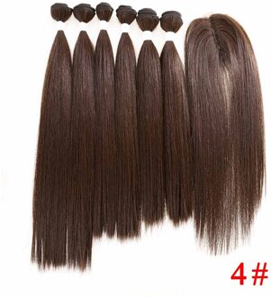 Ombre Bruin Yaki Rechte Synthetisch Haar Bundels Met Sluiting 14-18Inch Soku Hoge Temperatuur Fiber Bundel Haar weven #4