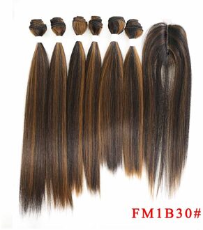 Ombre Bruin Yaki Rechte Synthetisch Haar Bundels Met Sluiting 14-18Inch Soku Hoge Temperatuur Fiber Bundel Haar weven FM1B 30