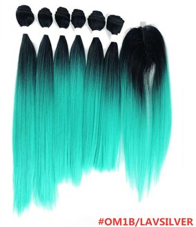 Ombre Bruin Yaki Rechte Synthetisch Haar Bundels Met Sluiting 14-18Inch Soku Hoge Temperatuur Fiber Bundel Haar weven OM1B turkoois